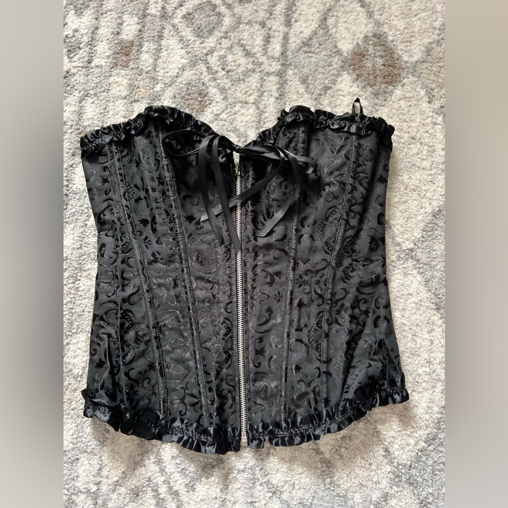 Adore me Corset Black Boned Floral Jacquard Size L